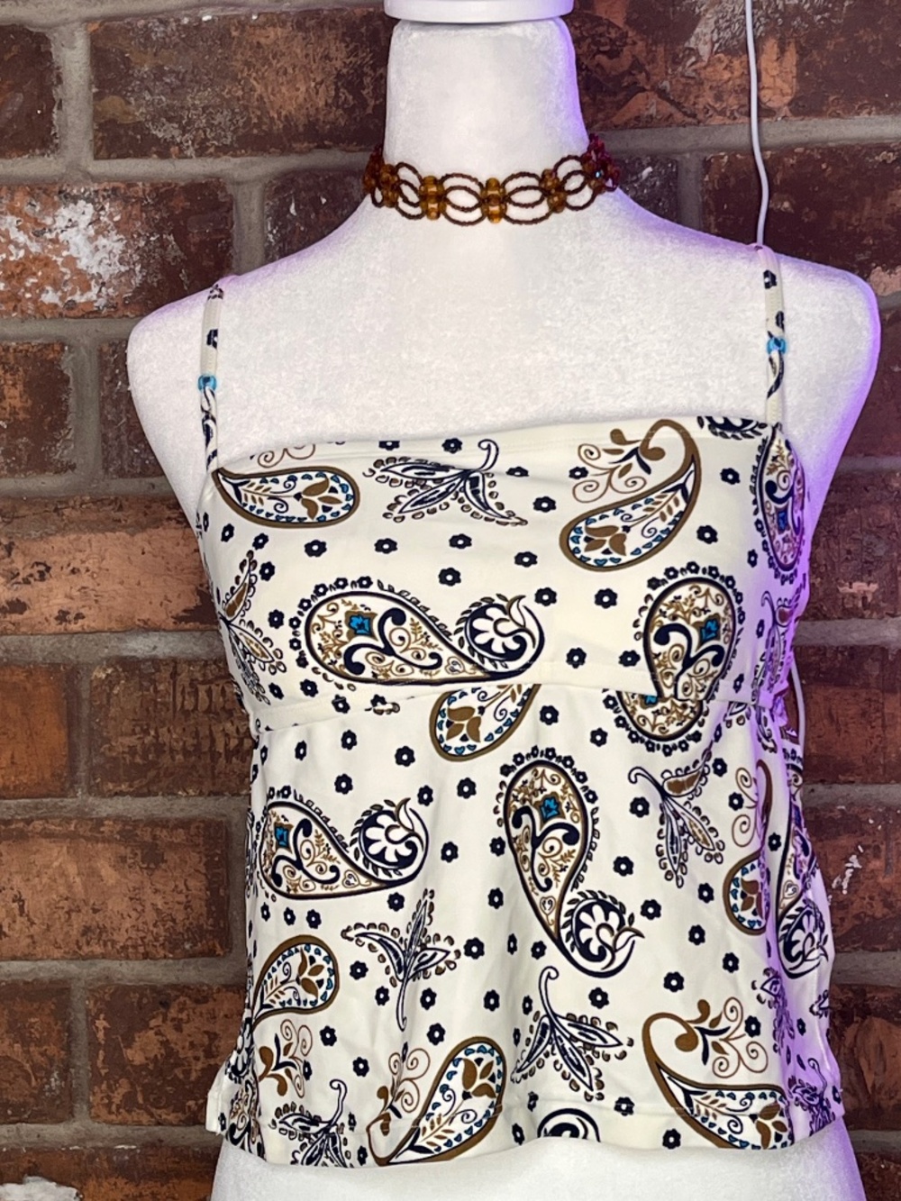 White/Brown/Turquoise, Open Back, Spaghetti Straps